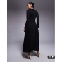 ASOS DESIGN textured ribbed long sleeve ruched front maxi dress in black
