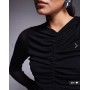 ASOS DESIGN textured ribbed long sleeve ruched front maxi dress in black