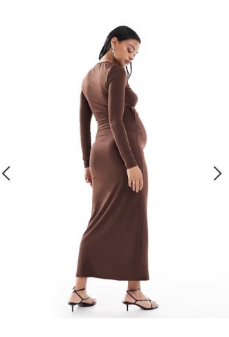 ASOS DESIGN Maternity cardigan wrap tie detail maxi dress in chocolate