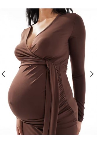 ASOS DESIGN Maternity cardigan wrap tie detail maxi dress in chocolate