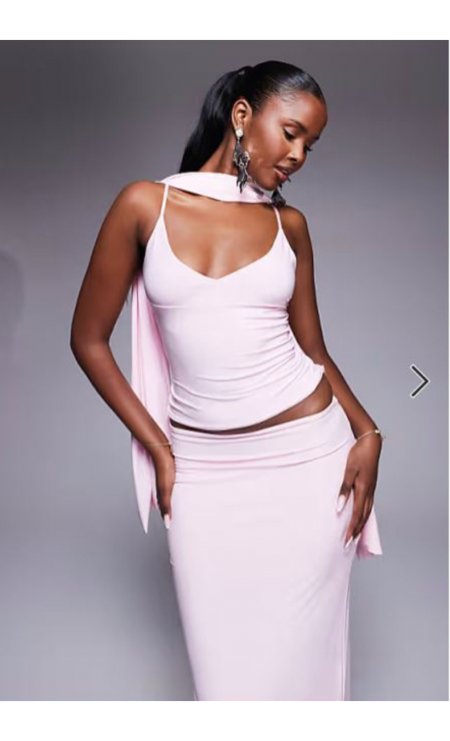 Fashionkilla double sculpted slinky scarf detail cami top co-ord in pink