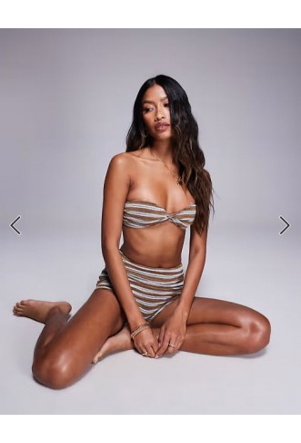ASOS DESIGN Eva towelling booty short bikini bottom in brown stripe