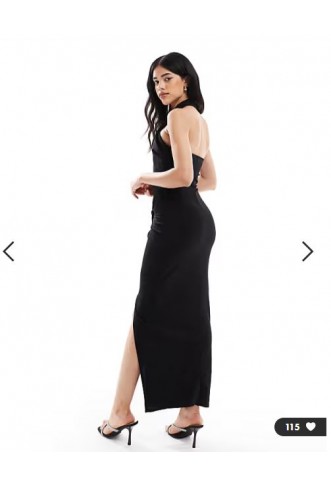 TFNC crepe halter neck maxi dress with thigh split in black