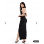 TFNC crepe halter neck maxi dress with thigh split in black
