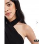 TFNC crepe halter neck maxi dress with thigh split in black