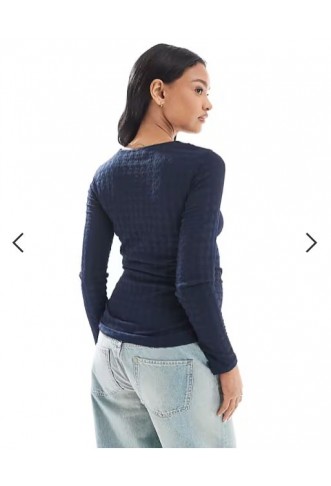 Vero Moda Maternity textured ruched long sleeve top in navy