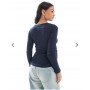 Vero Moda Maternity textured ruched long sleeve top in navy