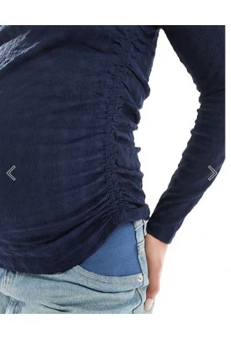 Vero Moda Maternity textured ruched long sleeve top in navy
