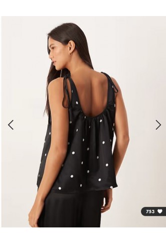 ASOS DESIGN satin tie shoulder cami top in polka dot