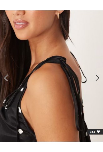 ASOS DESIGN satin tie shoulder cami top in polka dot
