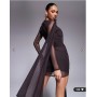 ASOS DESIGN mesh tie shoulder mini dress with knot drape detail in chocolate