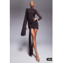 ASOS DESIGN mesh tie shoulder mini dress with knot drape detail in chocolate