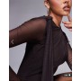 ASOS DESIGN mesh tie shoulder mini dress with knot drape detail in chocolate