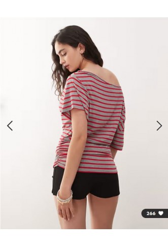 COLLUSION off the shoulder stripe top in red