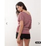 COLLUSION off the shoulder stripe top in red