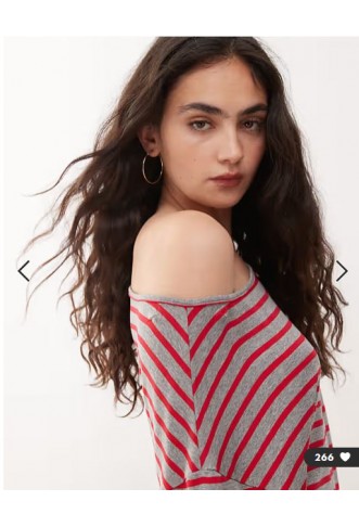 COLLUSION off the shoulder stripe top in red