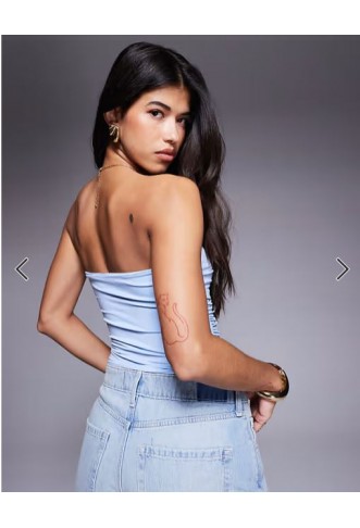ASOS DESIGN ruched bandeau with pointed hem in blue