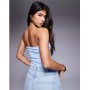 ASOS DESIGN ruched bandeau with pointed hem in blue
