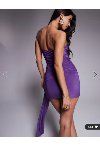 Kaiia exclusive double layered slinky gold hardware drape detail mini dress in violet