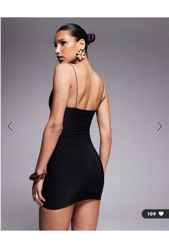 Missyempire double layered slinky scoop neck cami mini dress in black
