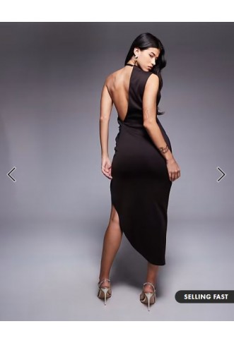 ASOS DESIGN one shoulder midi dress in chocolate in scuba-style fabric