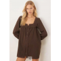 Women’s ASOS DESIGN cotton lace trim long sleeve babydoll mini dress in chocolate