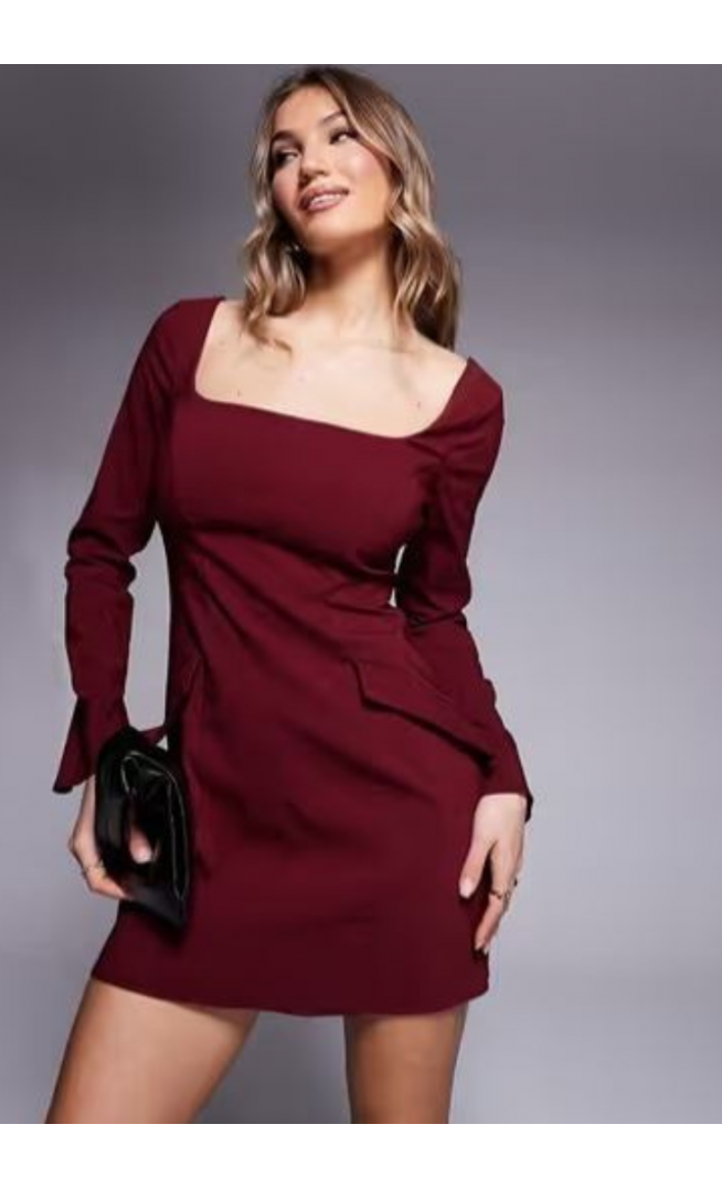 ASOS DESIGN Bengaline Long Sleeve Mini Dress with Pocket Detail