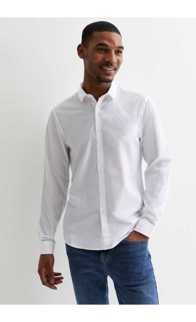 White Poplin Long Sleeve Shirt