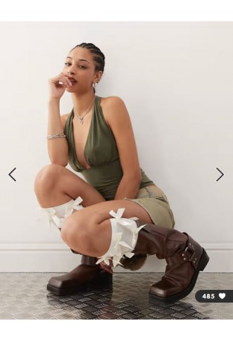 COLLUSION cupro longline slinky halter top in khaki