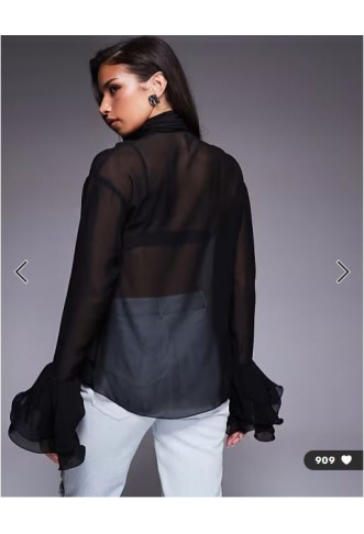 ASOS LUXE high neck sheer top with corsage detail in black