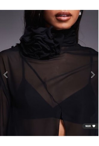 ASOS LUXE high neck sheer top with corsage detail in black
