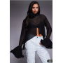 ASOS LUXE high neck sheer top with corsage detail in black