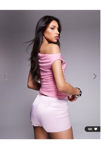 Missyempire exclusive double layered slinky off shoulder top in baby pink