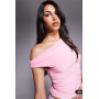 Missyempire exclusive double layered slinky off shoulder top in baby pink
