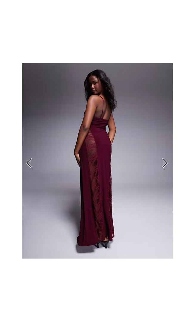 ASOS DESIGN cami lace insert maxi dress in burgundy