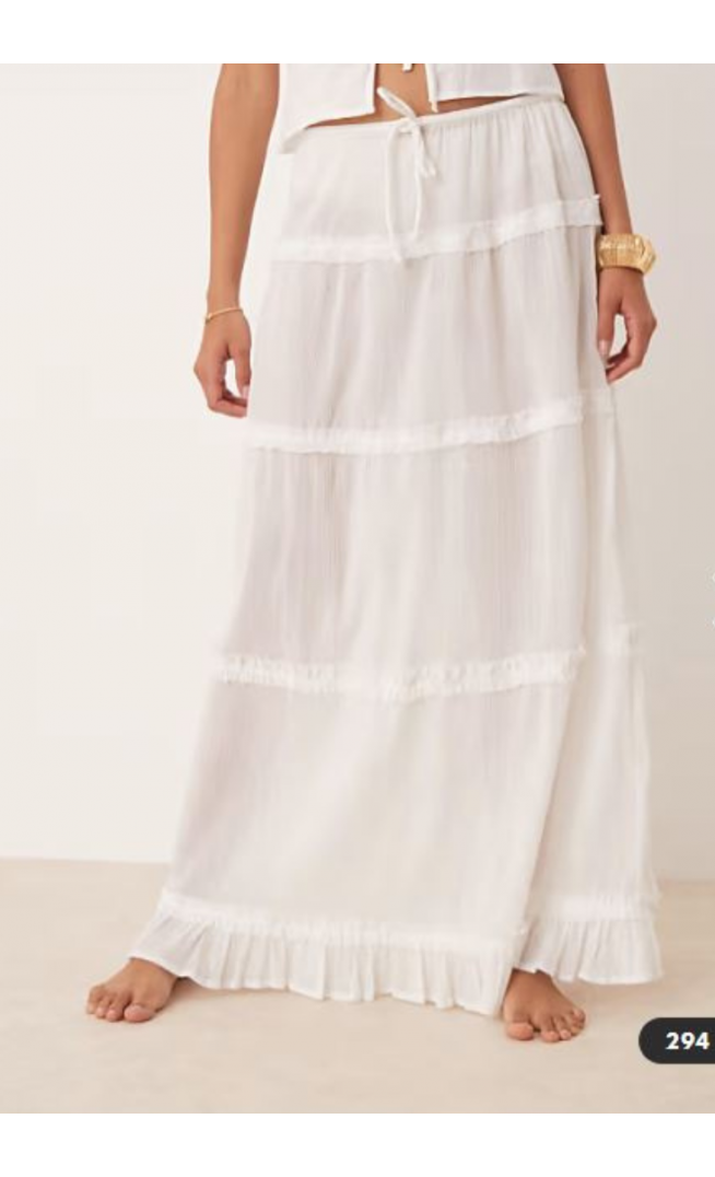 ASOS DESIGN crinkle ruffle maxi beach skirt in white