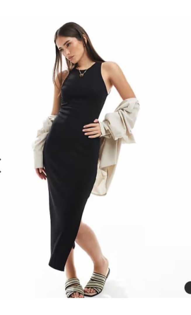 New Look ribbed racer back midi dress in black