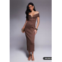 ASOS DESIGN sculpted bardot midi pencil dress with seam detailing in chocolate