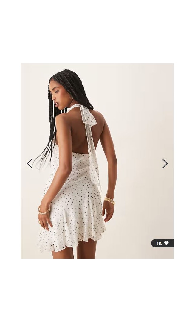 ASOS DESIGN neck tie godet hem chifon mini dress in spot print