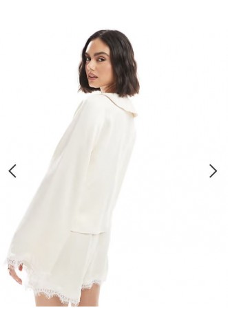 Miss Selfridge satin collar blouse co-ord in ecru