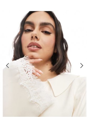 Miss Selfridge satin collar blouse co-ord in ecru