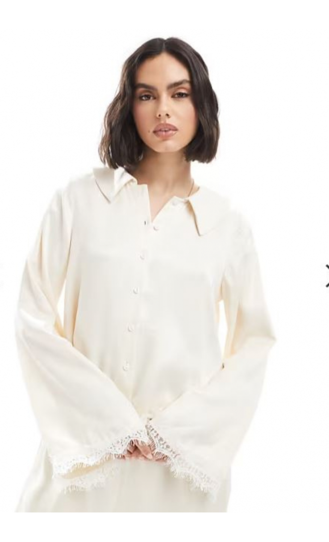 Miss Selfridge satin collar blouse co-ord in ecru