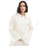 Miss Selfridge satin collar blouse co-ord in ecru
