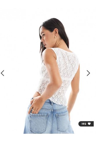 ASOS DESIGN lace asymmetric hem sleeveless top in ivory