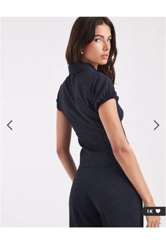 COLLUSION tailored pinstripe zip front shirt in navy