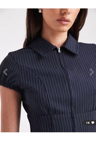 COLLUSION tailored pinstripe zip front shirt in navy
