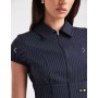 COLLUSION tailored pinstripe zip front shirt in navy