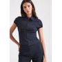 COLLUSION tailored pinstripe zip front shirt in navy