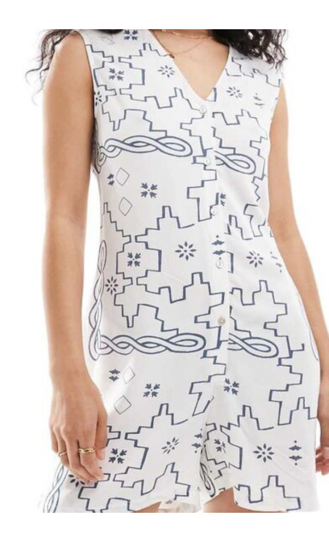 Only geo print playsuit in white