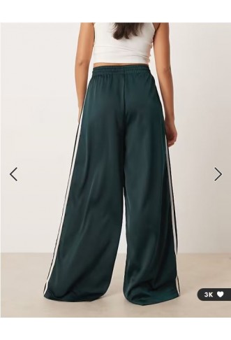 adidas Originals wide leg satin joggers in green